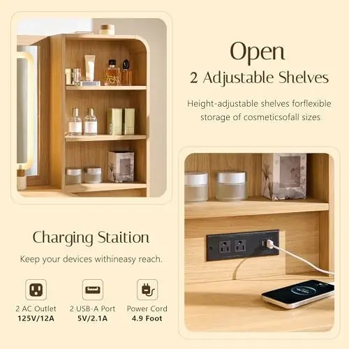 Vanity Desk with Mirror and Lights, 50” Modren Makeup Vanity with 35.43" Mirror and 5 Drawers, Makeup Table with