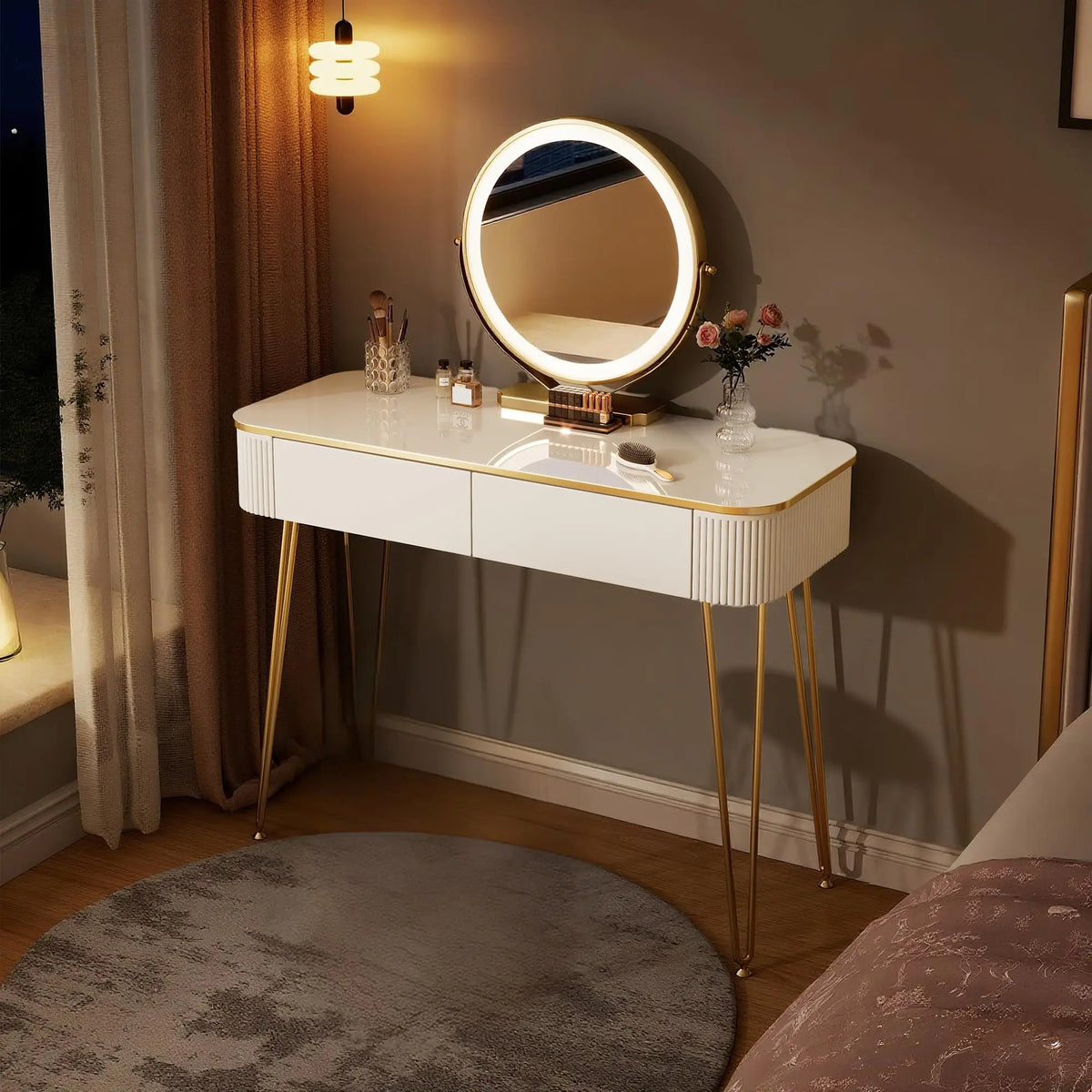 Small Makeup Vanity with Mirror and Lights for Bedroom