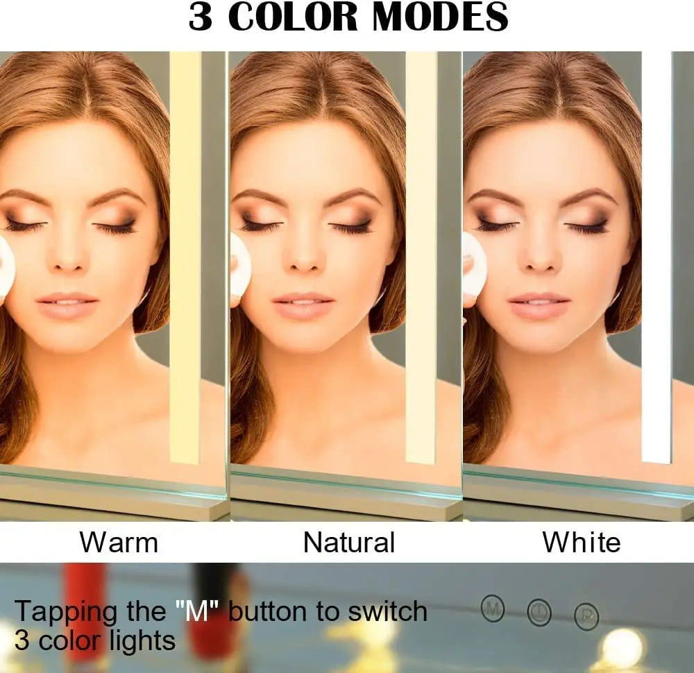 Vanity Makeup Mirror with Lights Three Color Lighting Modes Free 15X Magnification Mirror Smart Touch Control 360° Rotation