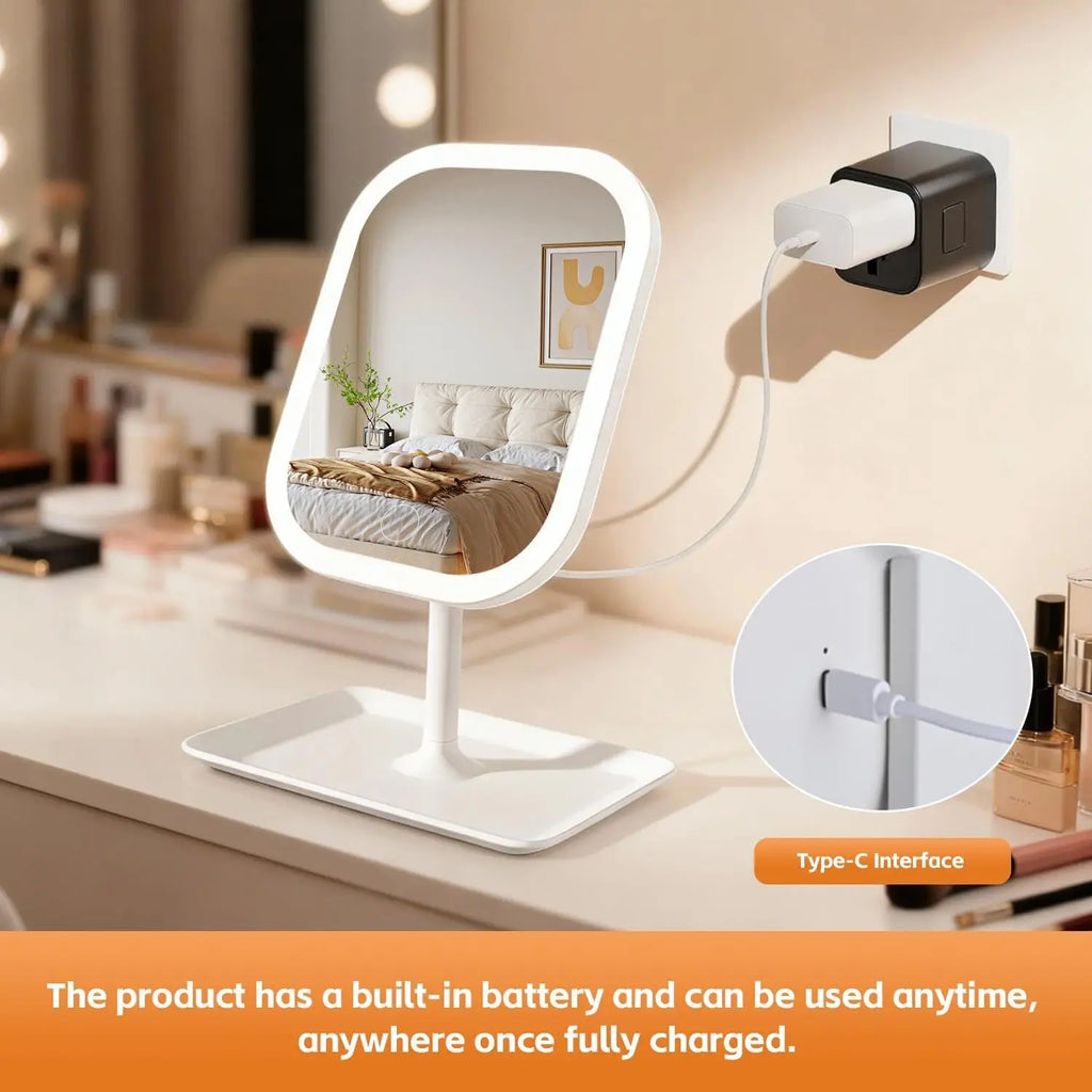 Vanity Makeup Mirror with Light, 3 Lights Color Portable Compact Travel Cosmetic Mirror Gifts Rechargeable Rotation Adjustment