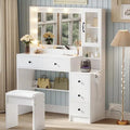 Makeup Vanity with Lights & Charging Station,Vanity Table with Drawers & Open Storage Shelves,Vanity Desk with Mirror Customized
