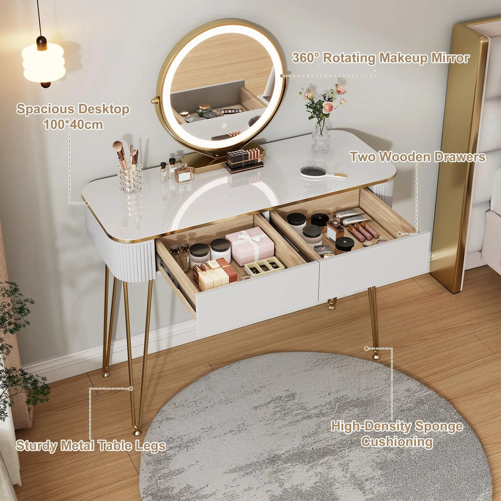 Small Makeup Vanity with Mirror and Lights for Bedroom