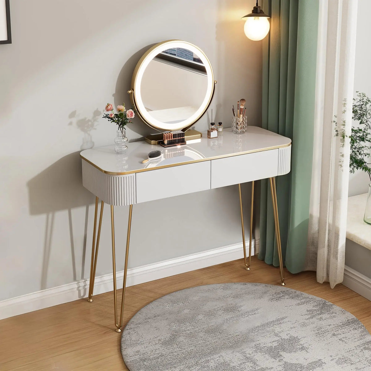 Small Makeup Vanity with Mirror and Lights for Bedroom