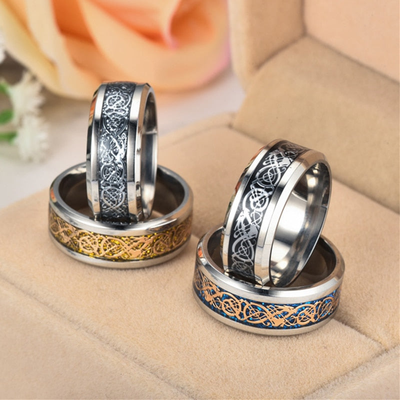 Stainless Steel Wedding Band Dragon Ring